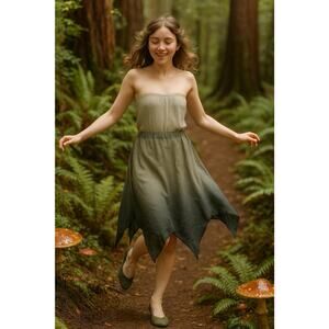 Linda Bertozzi Sz S (1) Tan To Green Ombré Forest Fairy Whimsygoth Boho Ethereal